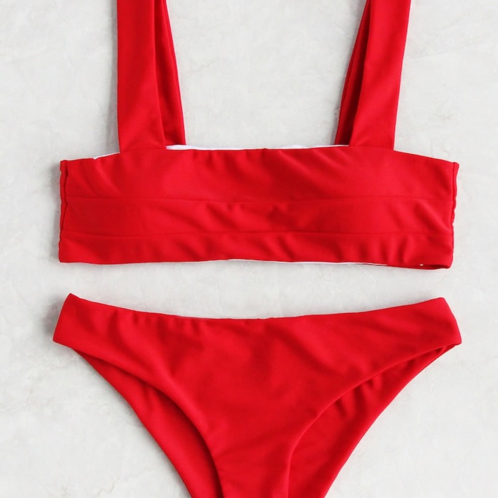 Classic Red Square Neck Bikini